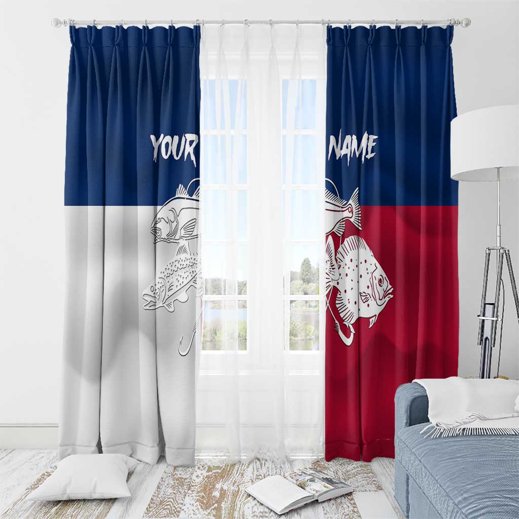 Custom Texas Fishing Window Curtain Hooked Fish Graphic - Red White and Blue Theme - Wonder Print Shop