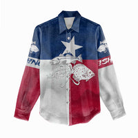 Custom Texas Fishing Women Casual Shirt Hooked Fish Graphic - Red White and Blue Theme - Wonder Print Shop