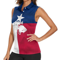 Custom Texas Fishing Women Sleeveless Polo Shirt Hooked Fish Graphic - Red White and Blue Theme - Wonder Print Shop