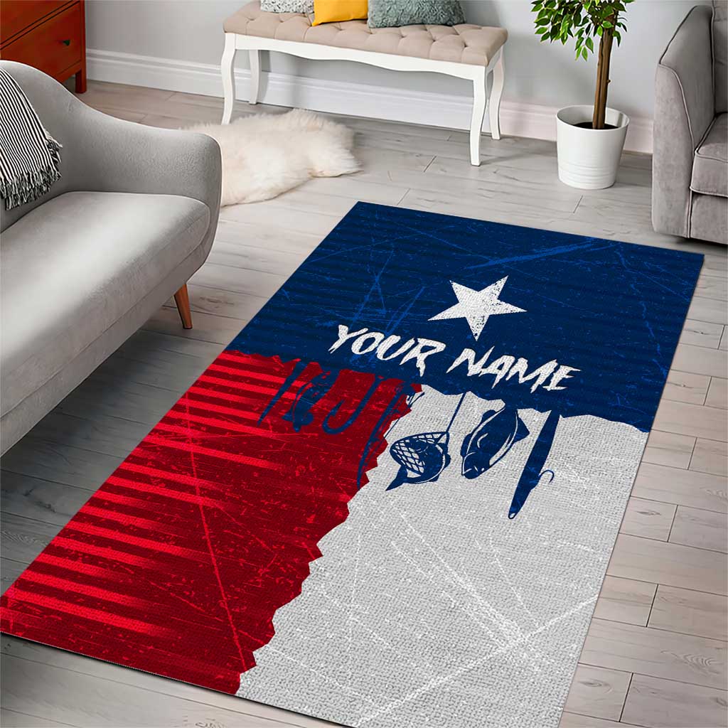 Flag Texas Fishing Area Rug Personalized Hanging Fish and Hooks Graphic - Wonder Print Shop