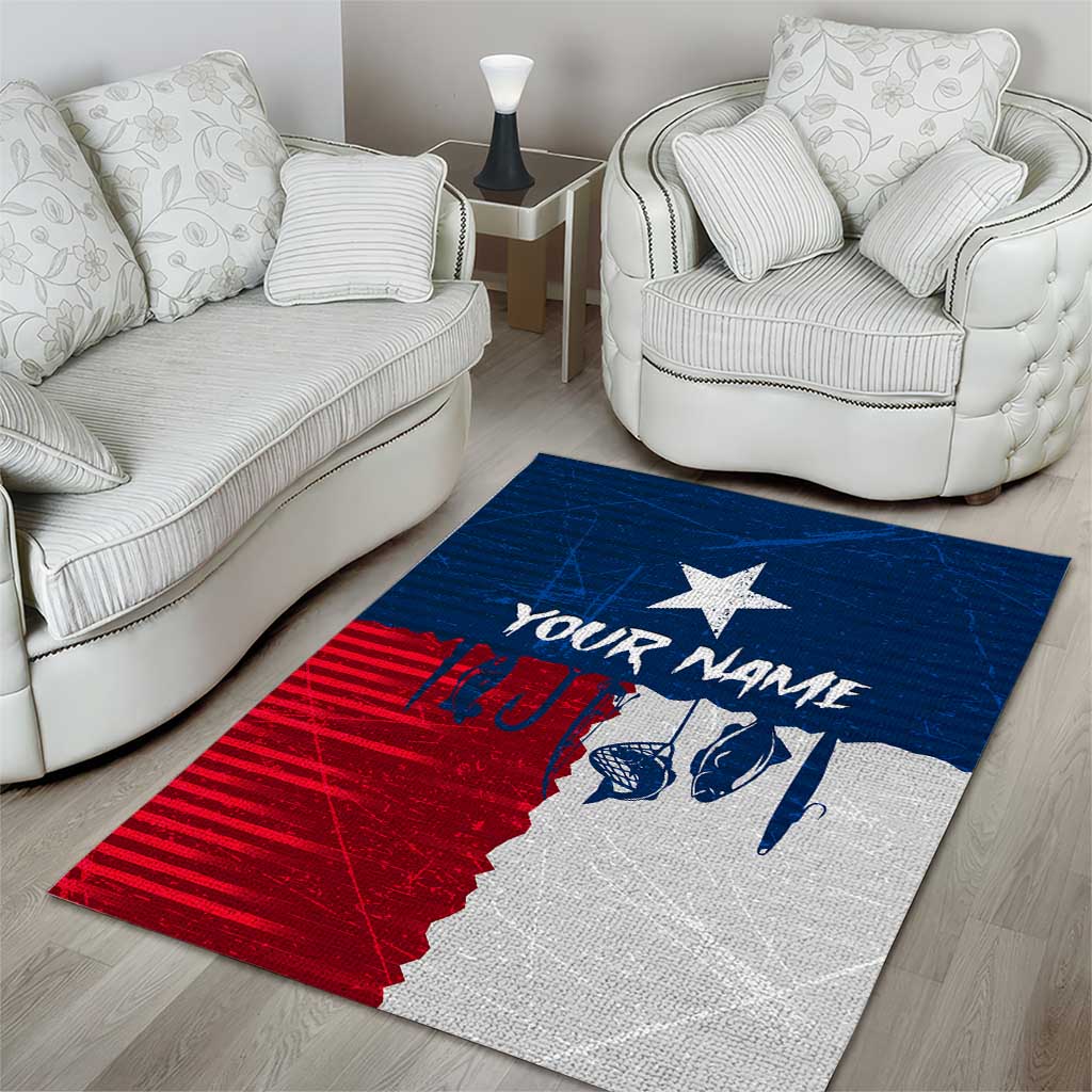 Flag Texas Fishing Area Rug Personalized Hanging Fish and Hooks Graphic - Wonder Print Shop