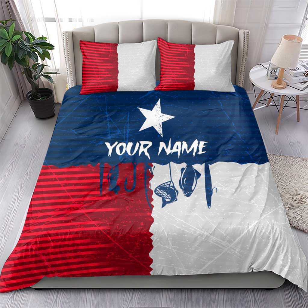 Flag Texas Fishing Bedding Set Personalized Hanging Fish and Hooks Graphic - Wonder Print Shop