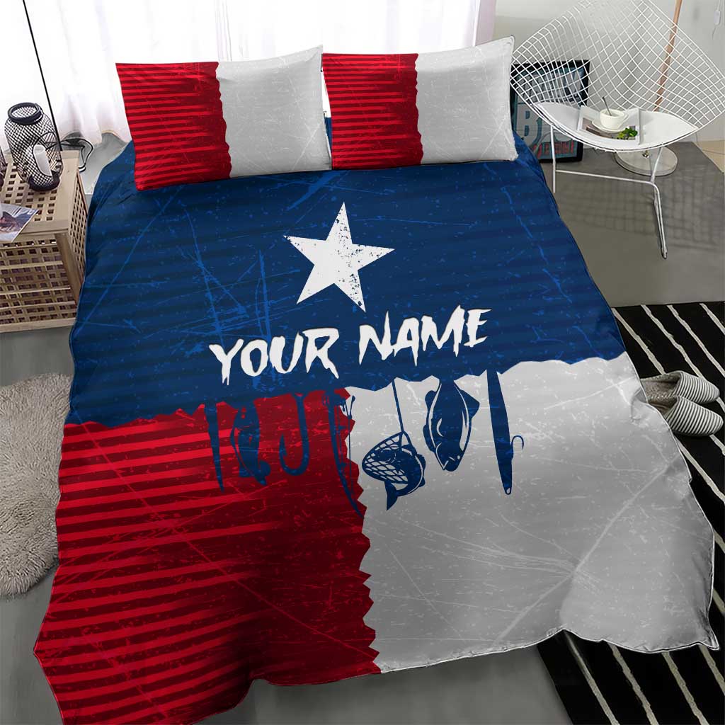 Flag Texas Fishing Bedding Set Personalized Hanging Fish and Hooks Graphic - Wonder Print Shop