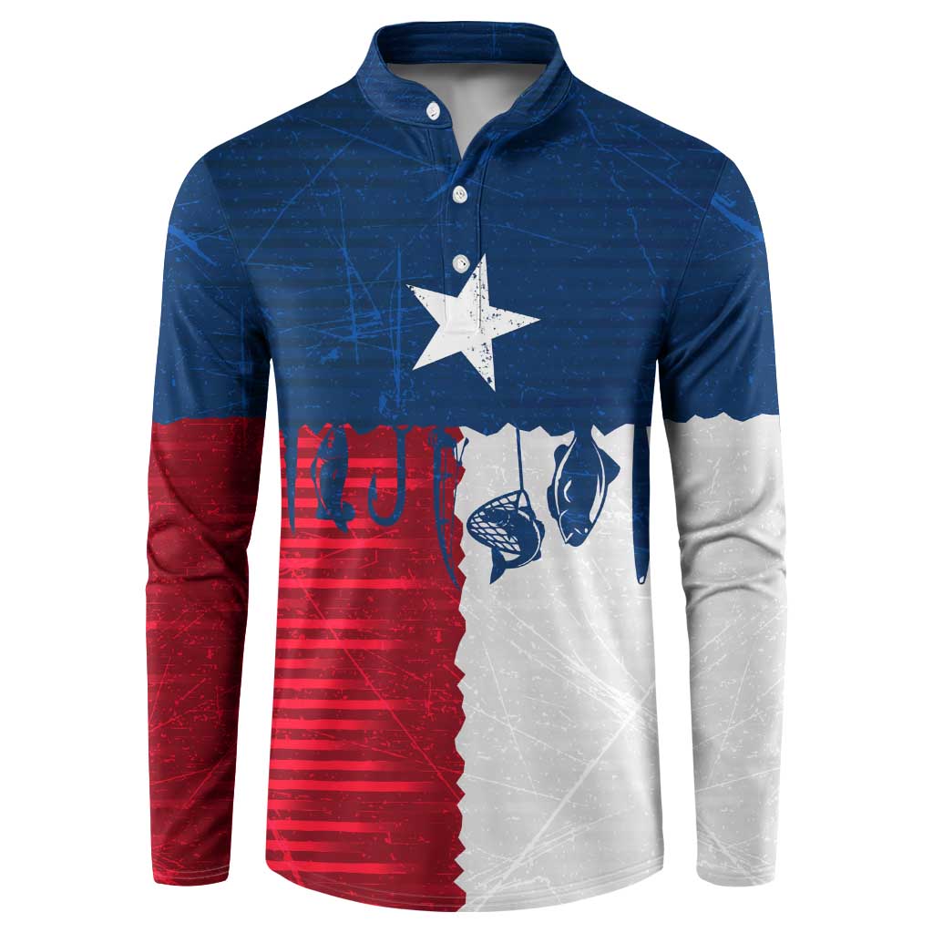 Flag Texas Fishing Button Sweatshirt Personalized Hanging Fish and Hooks Graphic - Wonder Print Shop