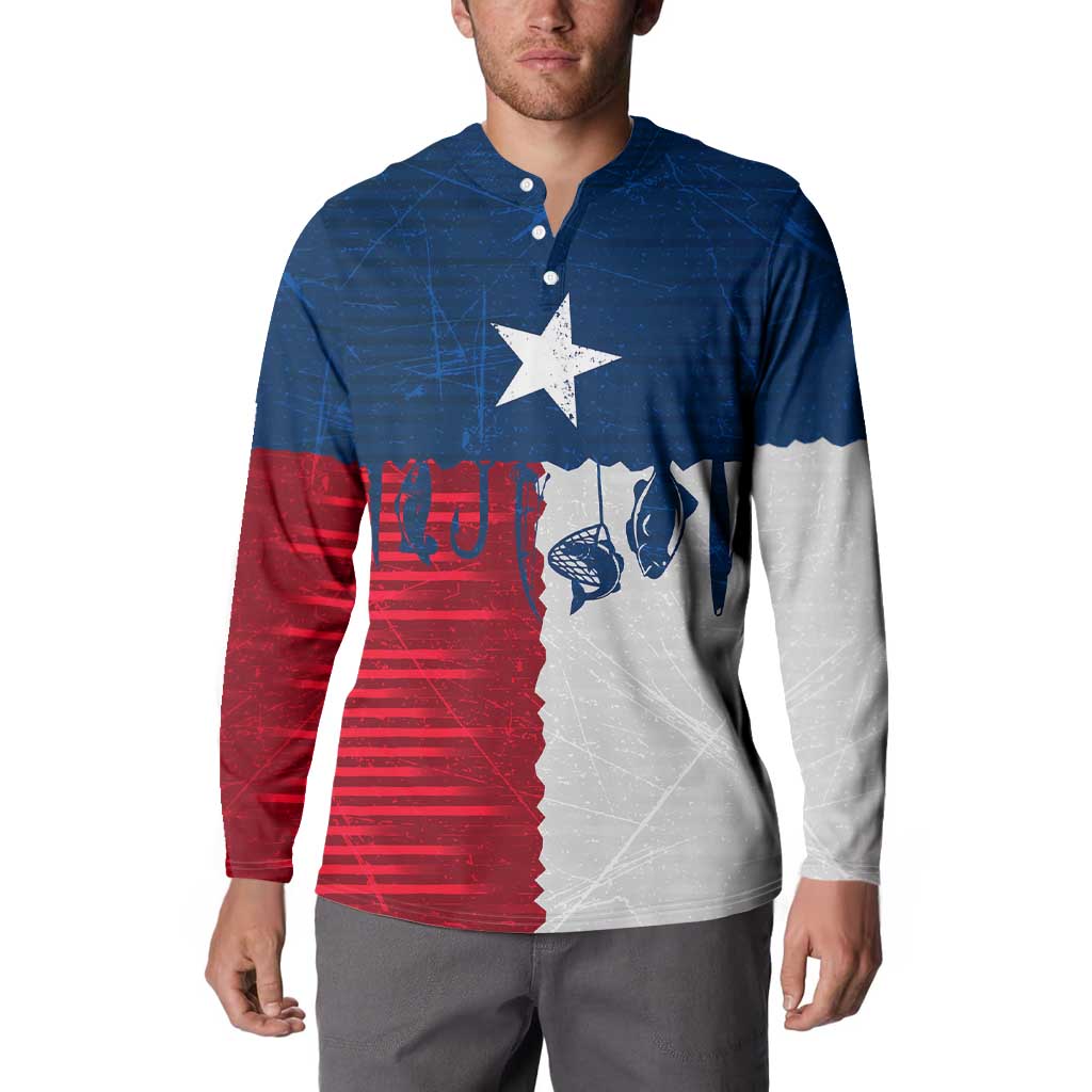 Flag Texas Fishing Button Sweatshirt Personalized Hanging Fish and Hooks Graphic - Wonder Print Shop
