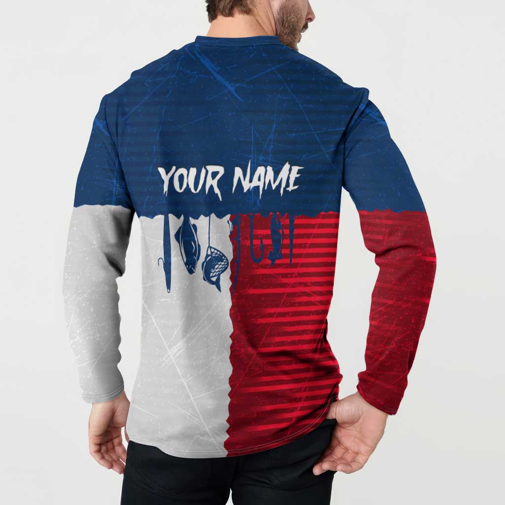 Flag Texas Fishing Button Sweatshirt Personalized Hanging Fish and Hooks Graphic - Wonder Print Shop