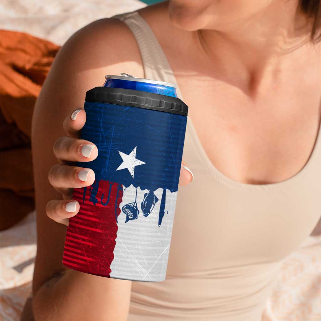 Flag Texas Fishing 4 in 1 Can Cooler Tumbler Personalized Hanging Fish and Hooks Graphic - Wonder Print Shop