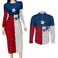 Flag Texas Fishing Couples Matching Long Sleeve Bodycon Dress and Long Sleeve Button Shirt Personalized Hanging Fish and Hooks Graphic - Wonder Print Shop