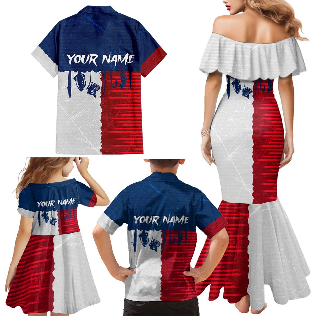 Flag Texas Fishing Family Matching Mermaid Dress and Hawaiian Shirt Personalized Hanging Fish and Hooks Graphic - Wonder Print Shop