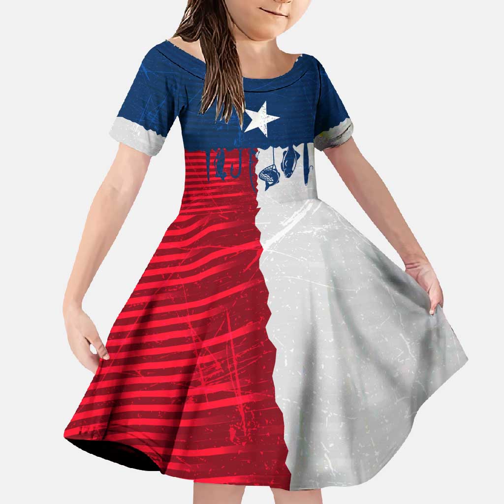 Flag Texas Fishing Family Matching Off Shoulder Maxi Dress and Hawaiian Shirt Personalized Hanging Fish and Hooks Graphic - Wonder Print Shop