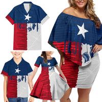 Flag Texas Fishing Family Matching Off Shoulder Short Dress and Hawaiian Shirt Personalized Hanging Fish and Hooks Graphic - Wonder Print Shop