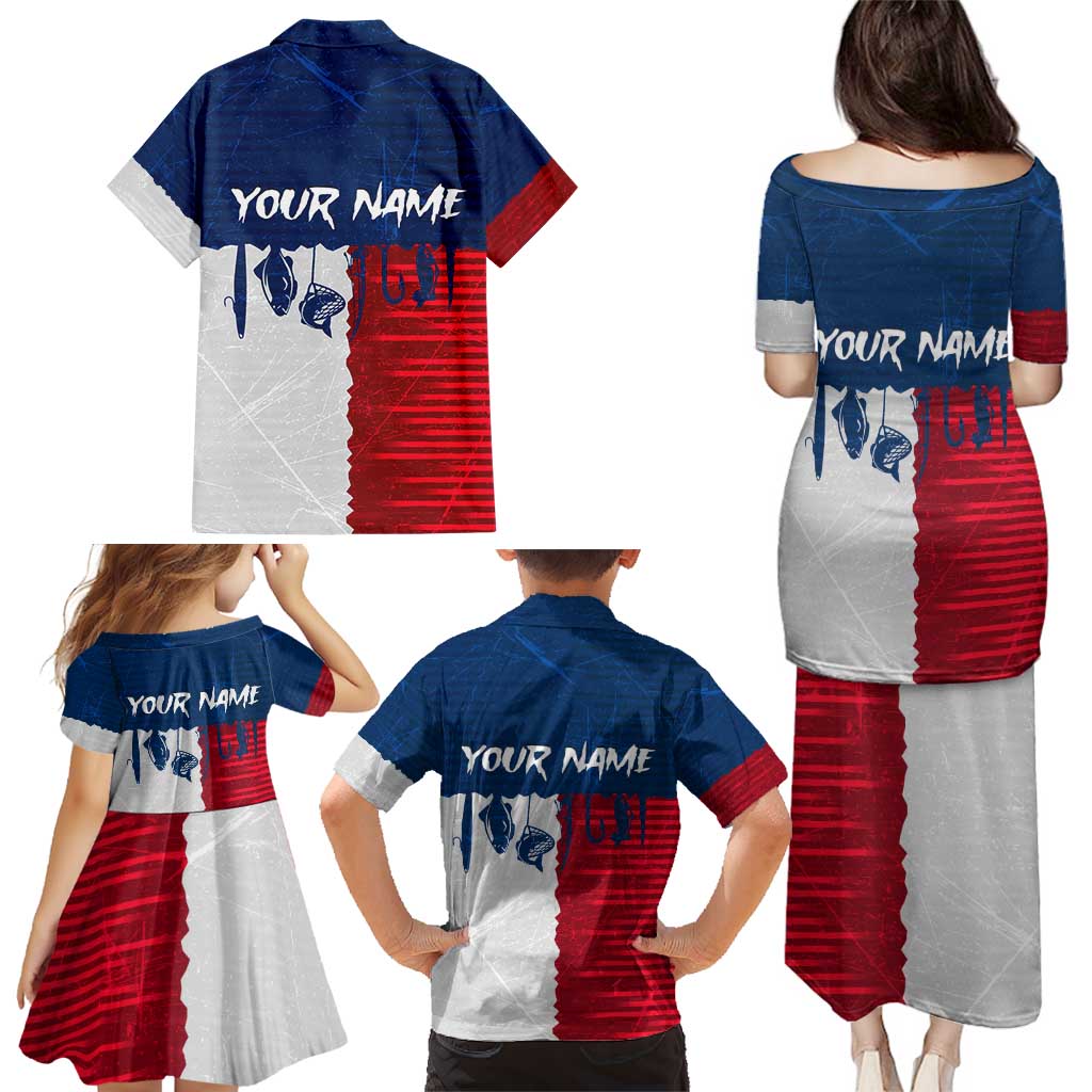 Flag Texas Fishing Family Matching Puletasi and Hawaiian Shirt Personalized Hanging Fish and Hooks Graphic - Wonder Print Shop