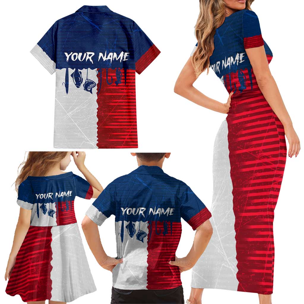 Flag Texas Fishing Family Matching Short Sleeve Bodycon Dress and Hawaiian Shirt Personalized Hanging Fish and Hooks Graphic - Wonder Print Shop