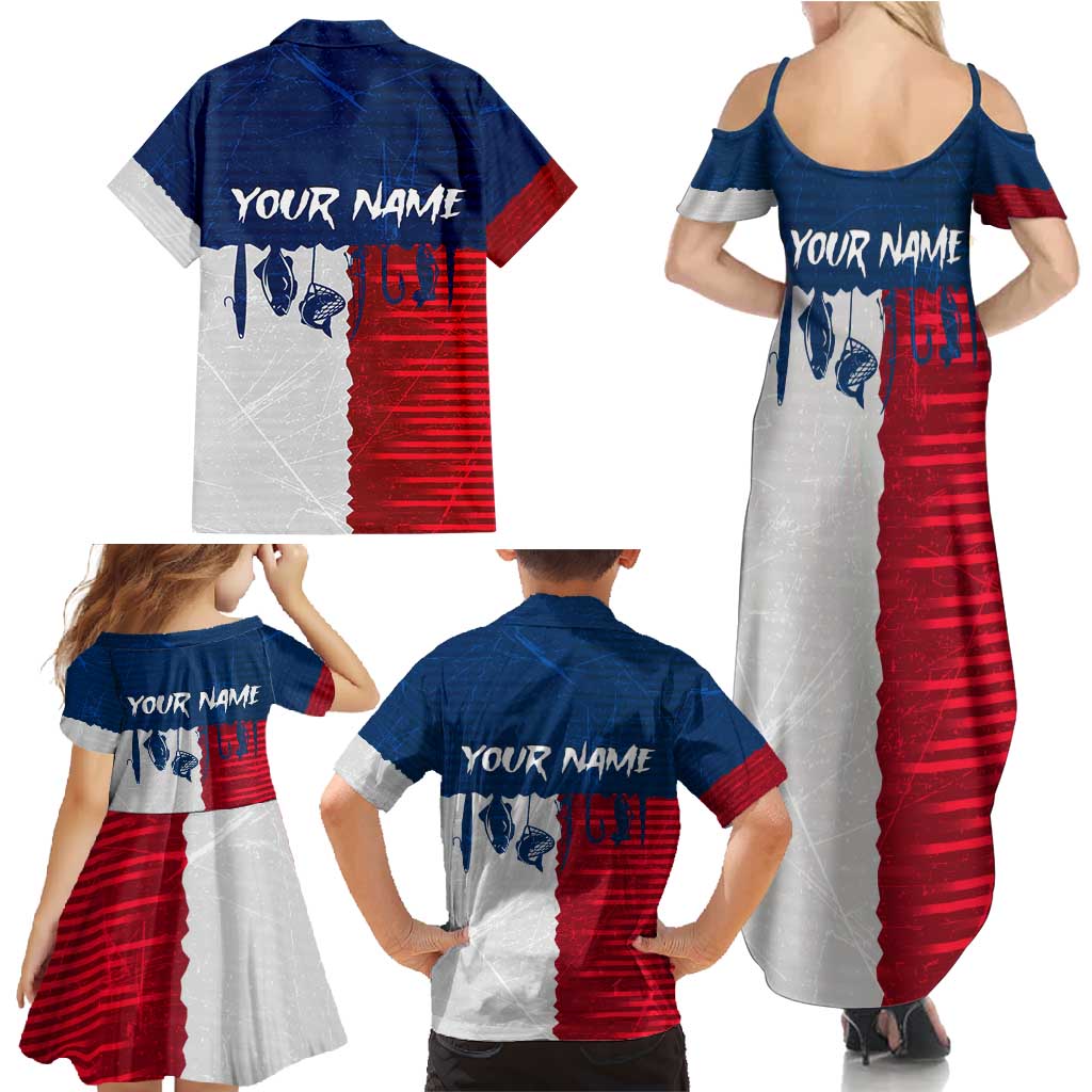 Flag Texas Fishing Family Matching Summer Maxi Dress and Hawaiian Shirt Personalized Hanging Fish and Hooks Graphic - Wonder Print Shop
