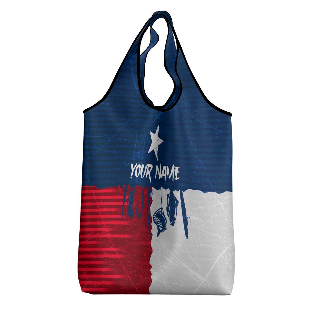Flag Texas Fishing Grocery Bag Personalized Hanging Fish and Hooks Graphic - Wonder Print Shop