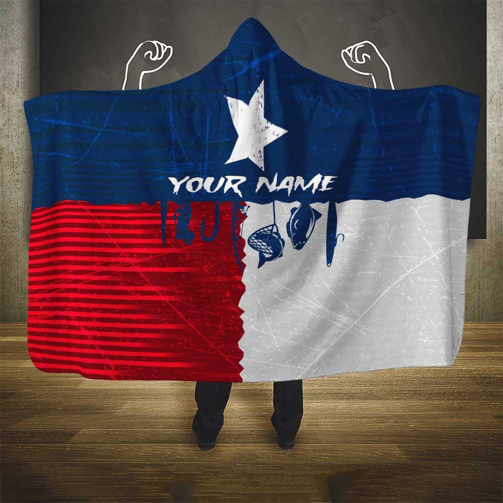 Flag Texas Fishing Hooded Blanket Personalized Hanging Fish and Hooks Graphic - Wonder Print Shop