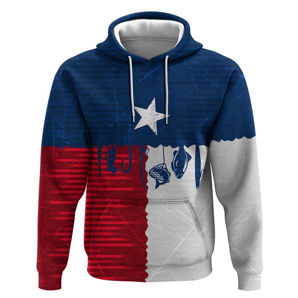 Flag Texas Fishing Hoodie Personalized Hanging Fish and Hooks Graphic - Wonder Print Shop