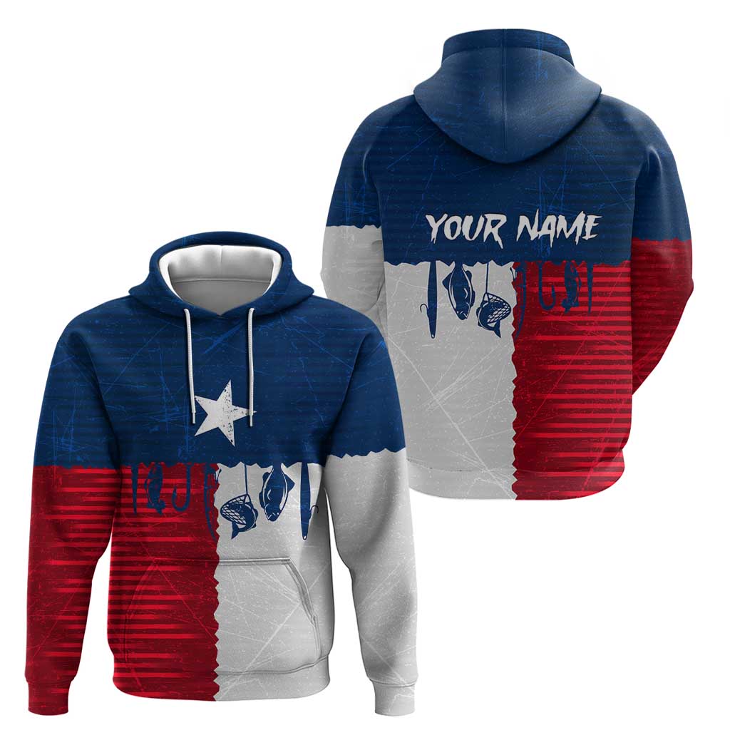 Flag Texas Fishing Hoodie Personalized Hanging Fish and Hooks Graphic - Wonder Print Shop