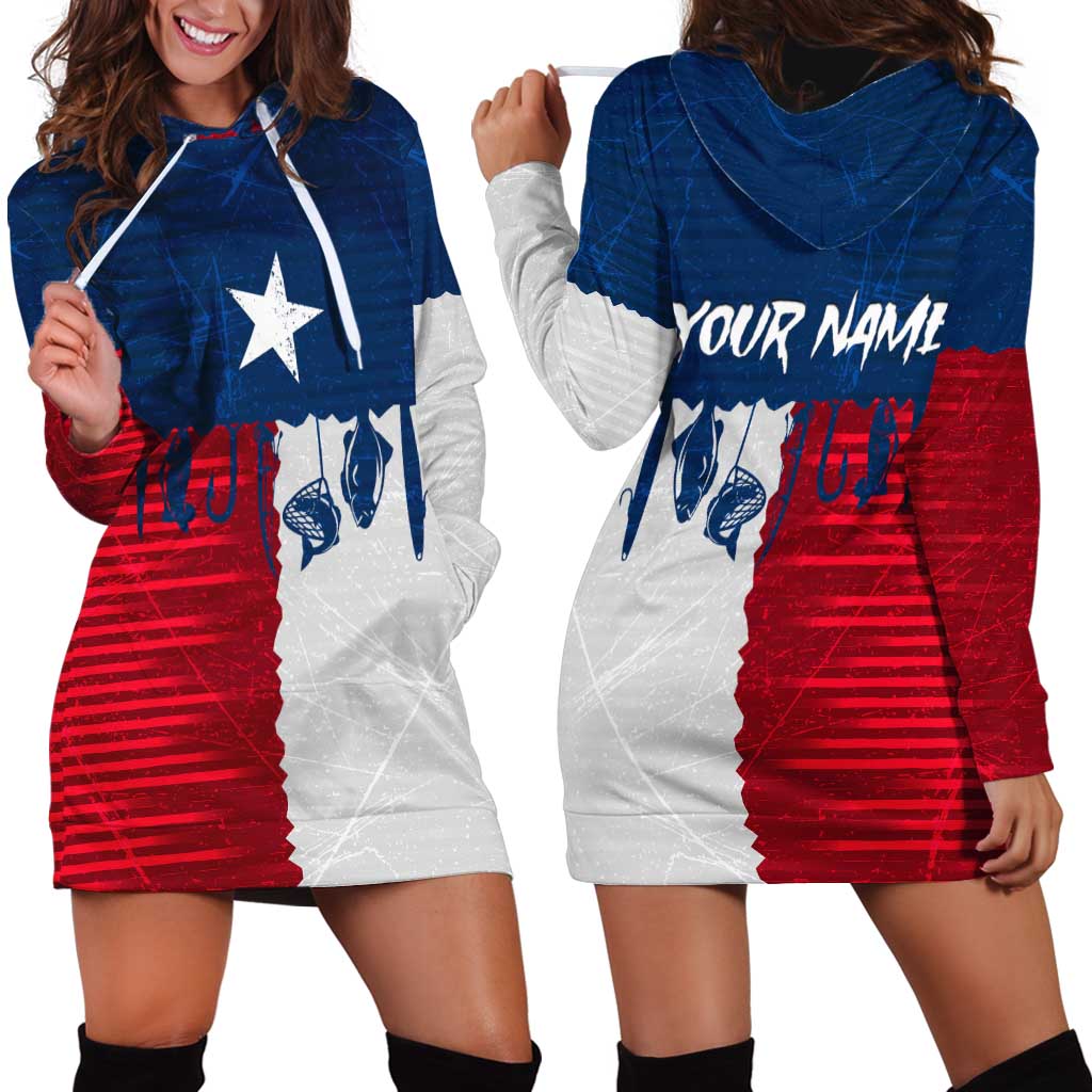 Flag Texas Fishing Hoodie Dress Personalized Hanging Fish and Hooks Graphic - Wonder Print Shop