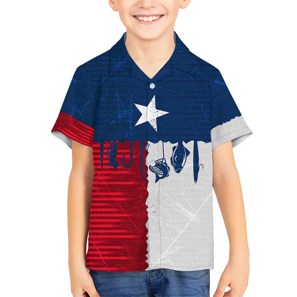 Flag Texas Fishing Kid Hawaiian Shirt Personalized Hanging Fish and Hooks Graphic - Wonder Print Shop