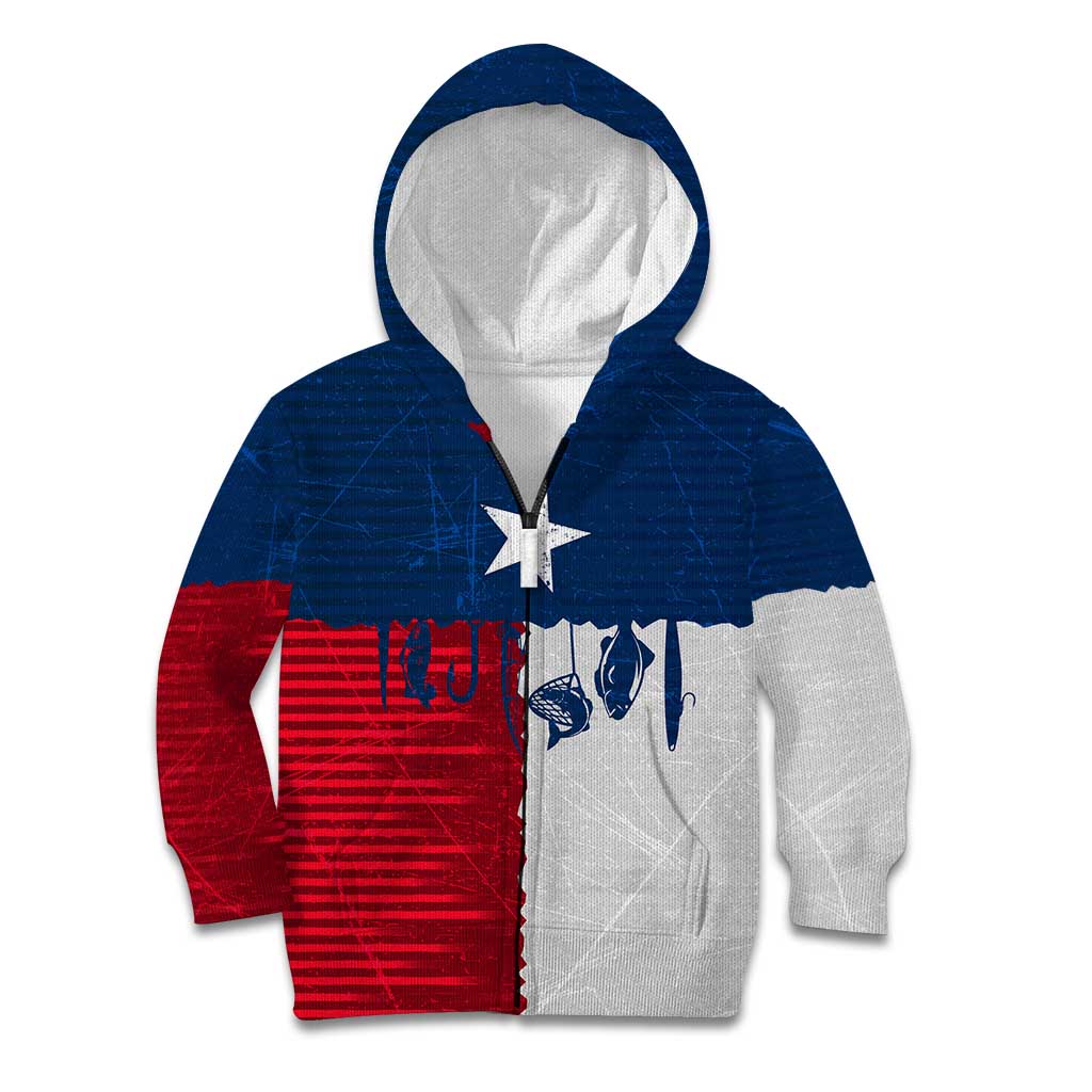 Flag Texas Fishing Kid Hoodie Personalized Hanging Fish and Hooks Graphic - Wonder Print Shop