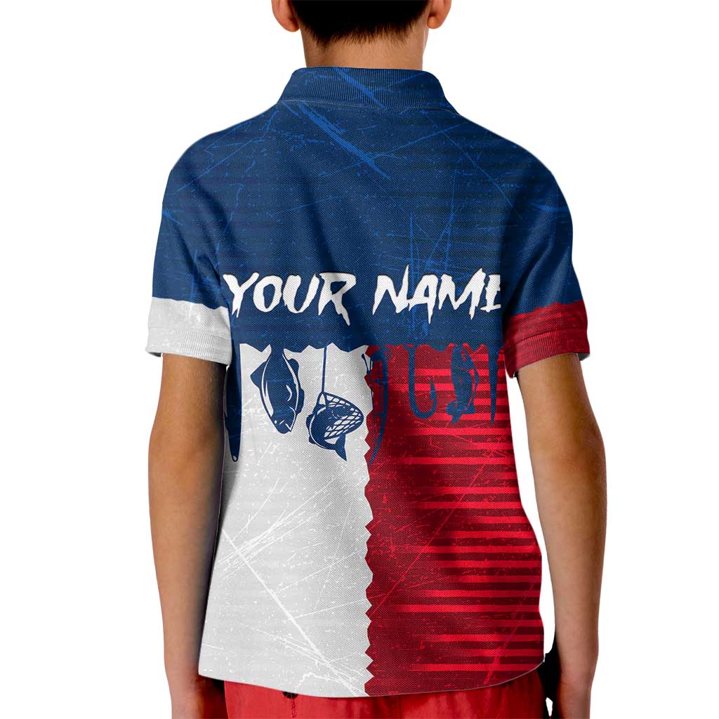Flag Texas Fishing Kid Polo Shirt Personalized Hanging Fish and Hooks Graphic - Wonder Print Shop