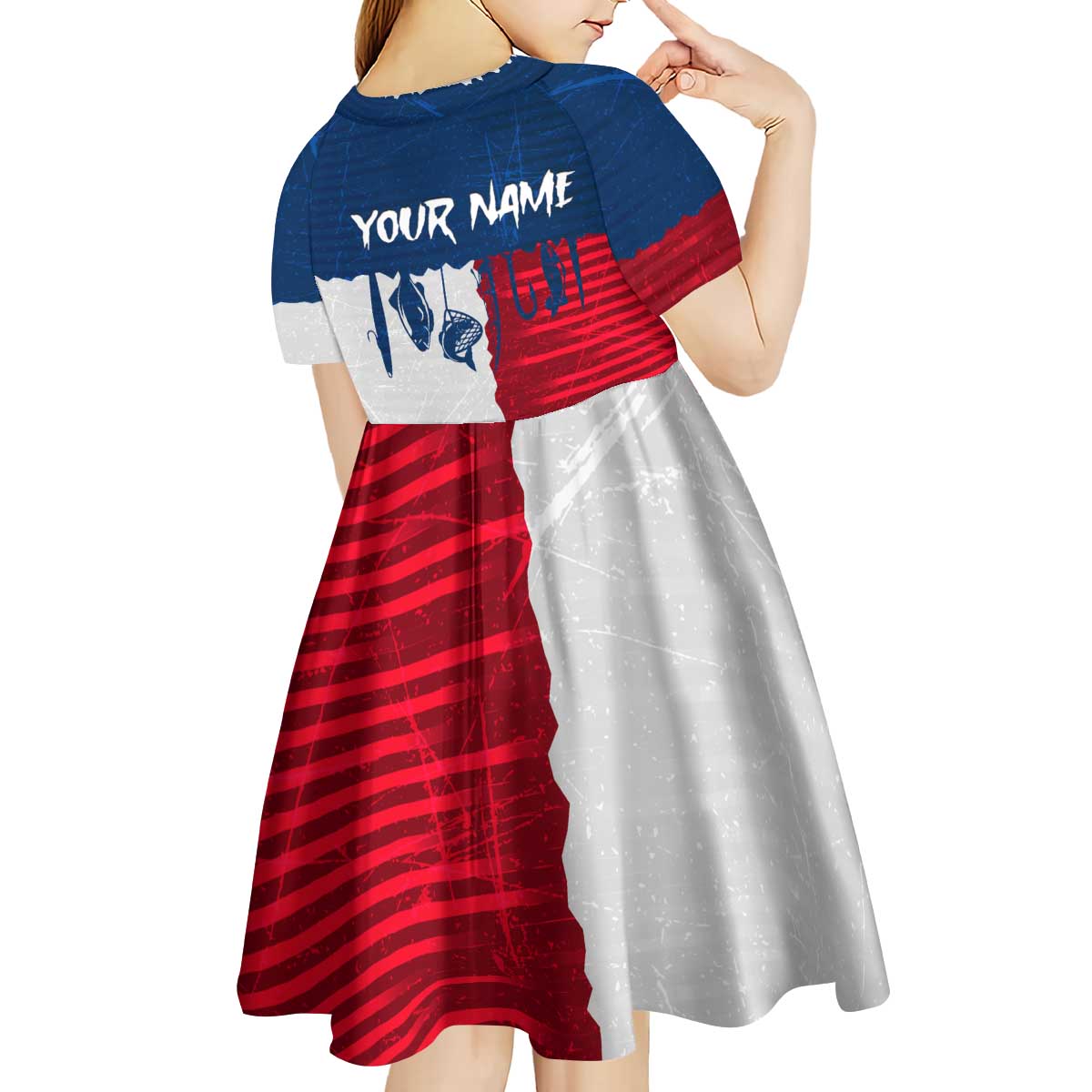 Flag Texas Fishing Kid Short Sleeve Dress Personalized Hanging Fish and Hooks Graphic - Wonder Print Shop