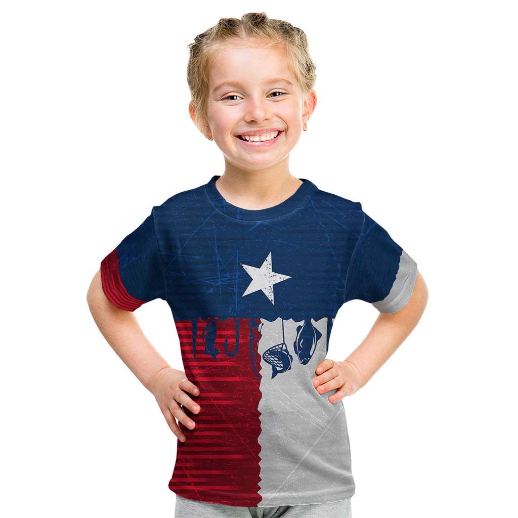 Flag Texas Fishing Kid T Shirt Personalized Hanging Fish and Hooks Graphic - Wonder Print Shop