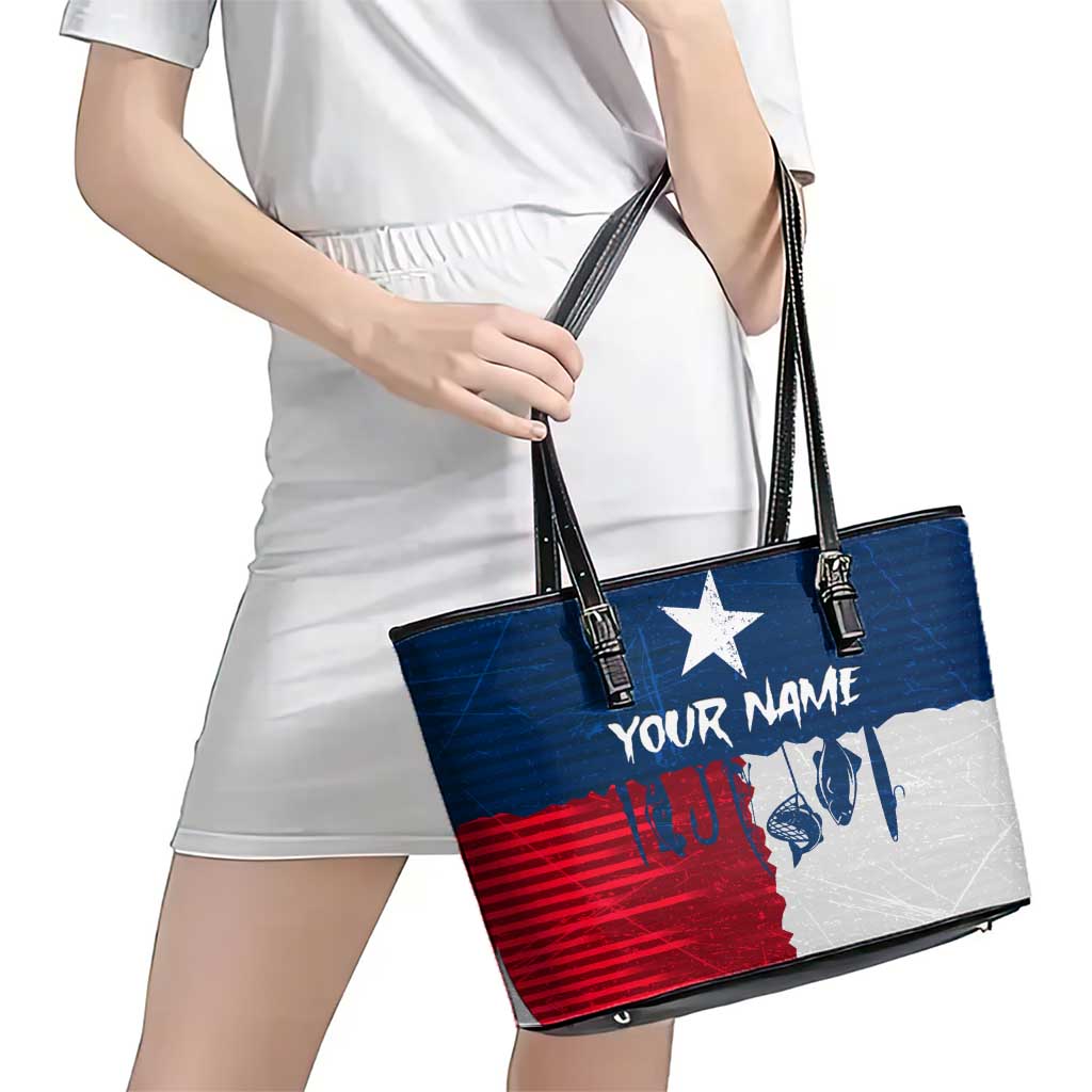 Flag Texas Fishing Leather Tote Bag Personalized Hanging Fish and Hooks Graphic - Wonder Print Shop