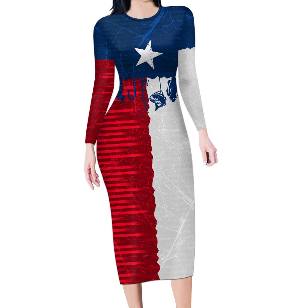 Flag Texas Fishing Long Sleeve Bodycon Dress Personalized Hanging Fish and Hooks Graphic - Wonder Print Shop