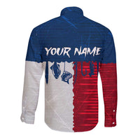 Flag Texas Fishing Long Sleeve Button Shirt Personalized Hanging Fish and Hooks Graphic - Wonder Print Shop