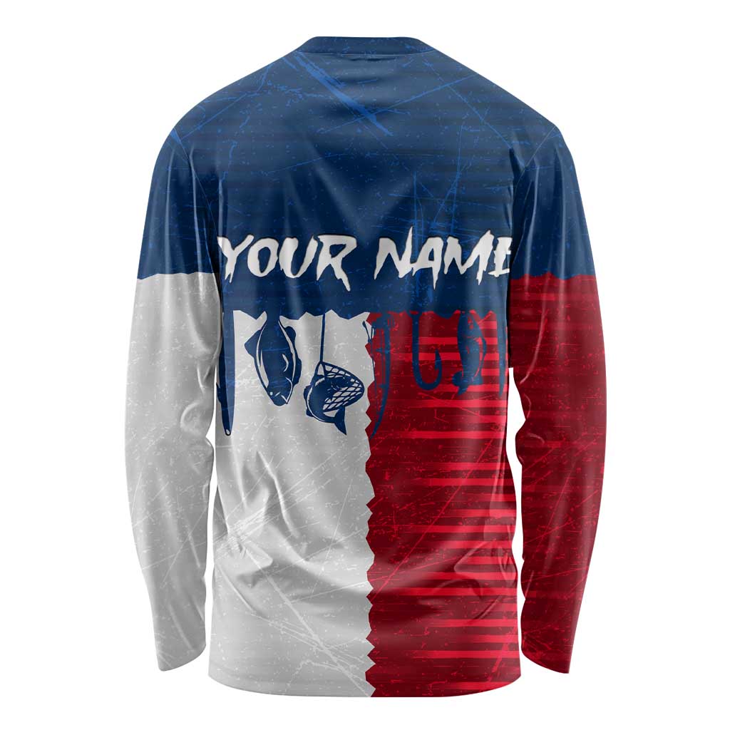Flag Texas Fishing Long Sleeve Shirt Personalized Hanging Fish and Hooks Graphic - Wonder Print Shop