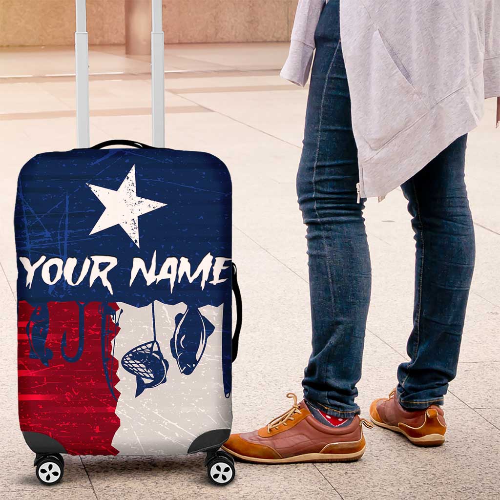 Flag Texas Fishing Luggage Cover Personalized Hanging Fish and Hooks Graphic - Wonder Print Shop