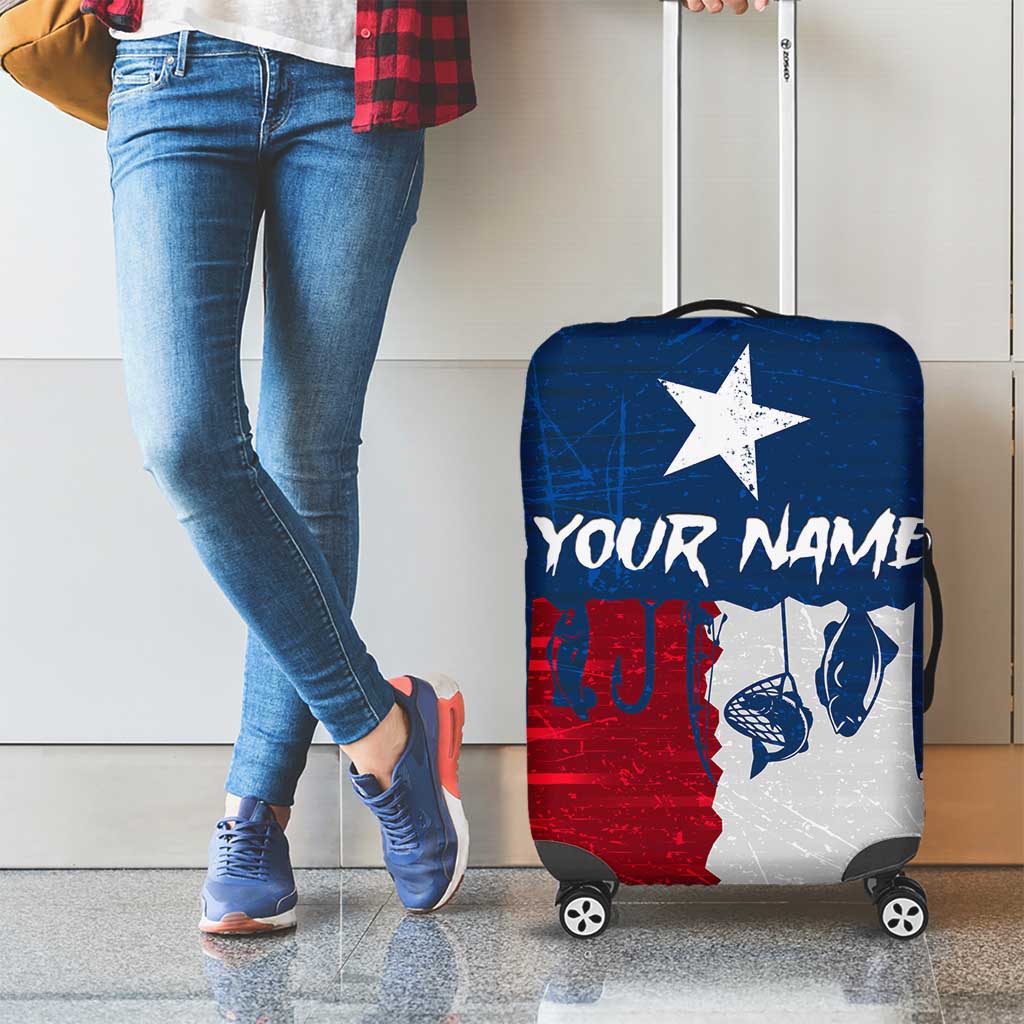 Flag Texas Fishing Luggage Cover Personalized Hanging Fish and Hooks Graphic - Wonder Print Shop