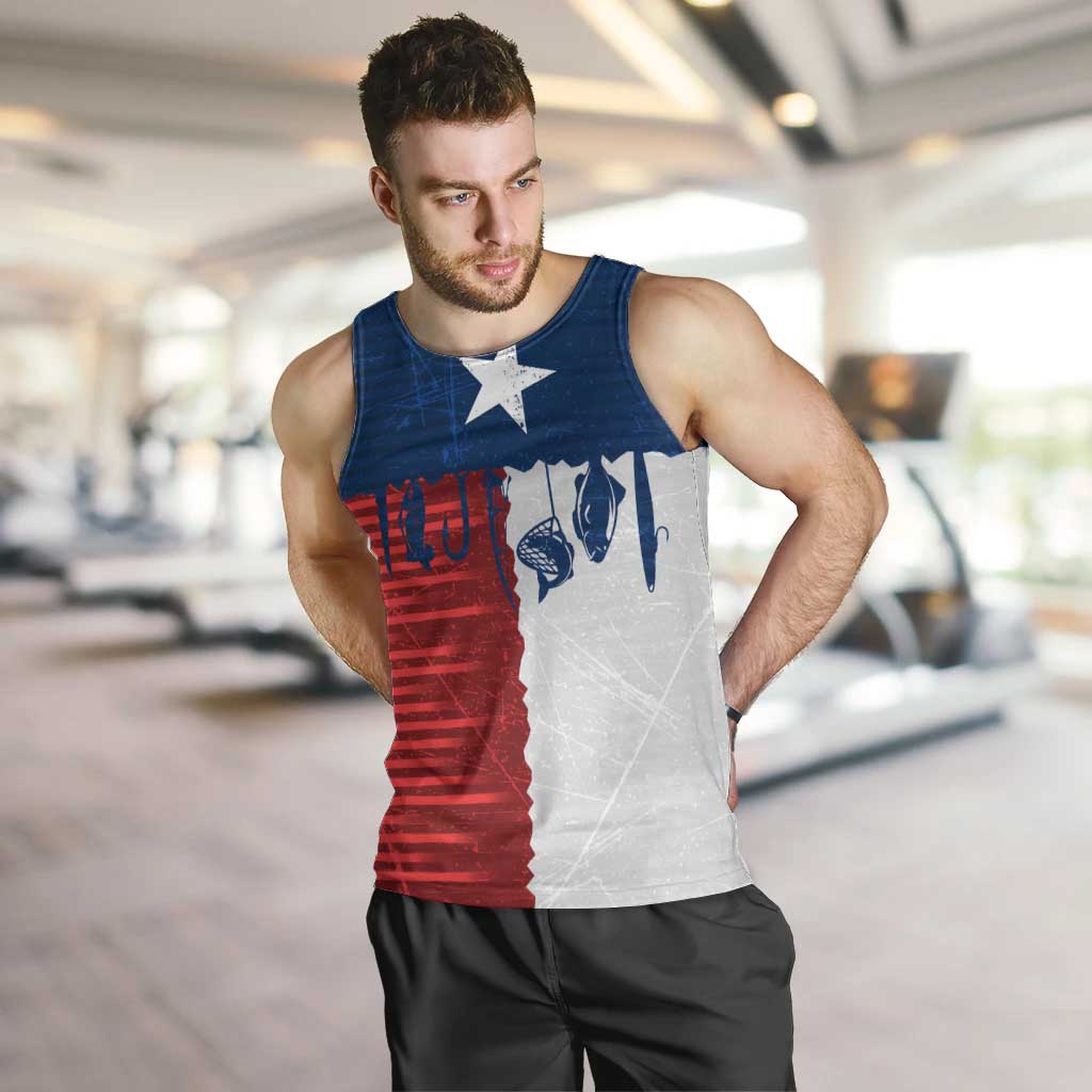 Flag Texas Fishing Men Tank Top Personalized Hanging Fish and Hooks Graphic - Wonder Print Shop