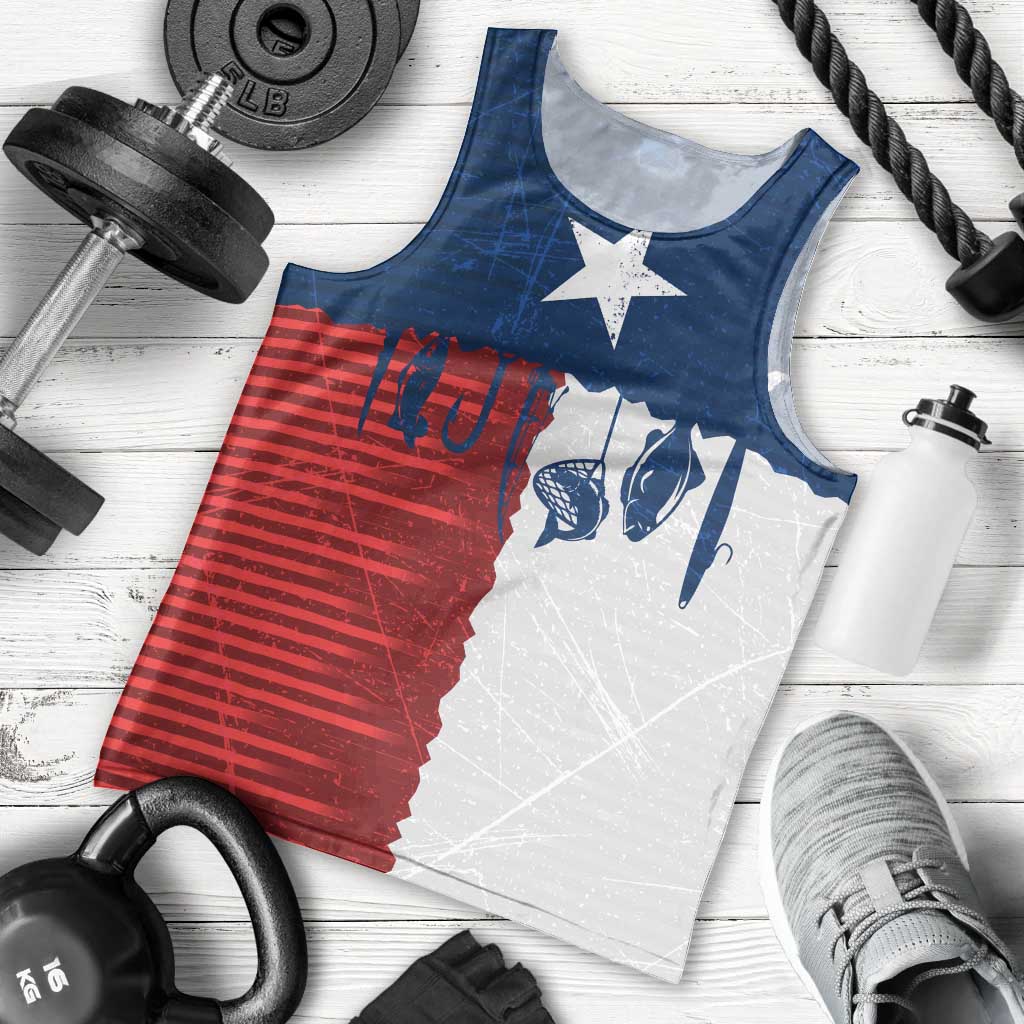 Flag Texas Fishing Men Tank Top Personalized Hanging Fish and Hooks Graphic - Wonder Print Shop