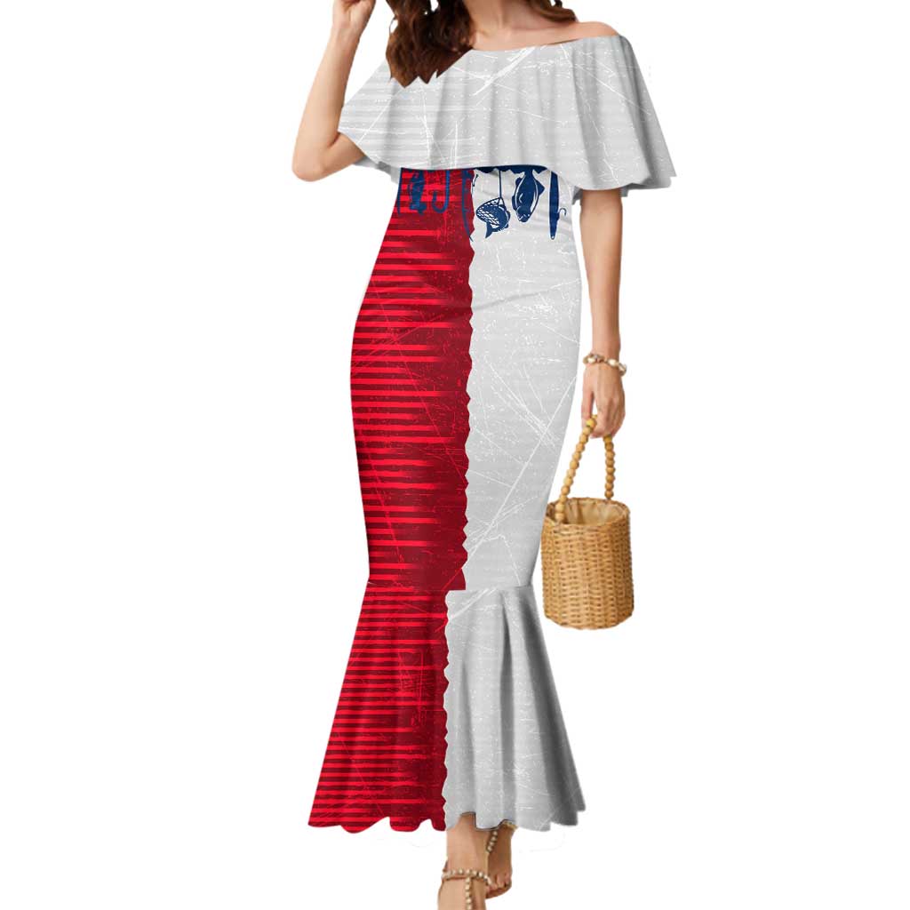 Flag Texas Fishing Mermaid Dress Personalized Hanging Fish and Hooks Graphic - Wonder Print Shop