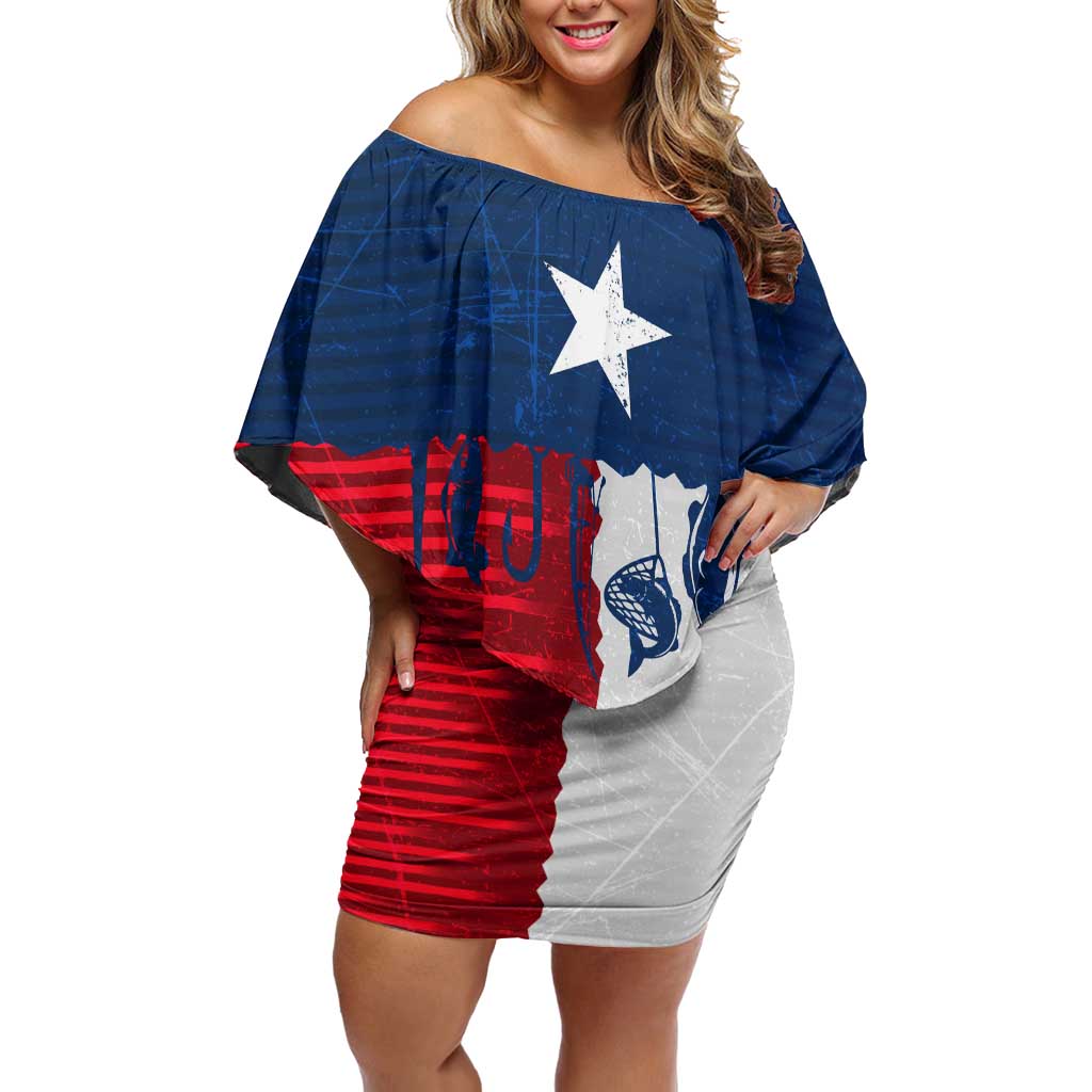 Flag Texas Fishing Off Shoulder Short Dress Personalized Hanging Fish and Hooks Graphic - Wonder Print Shop