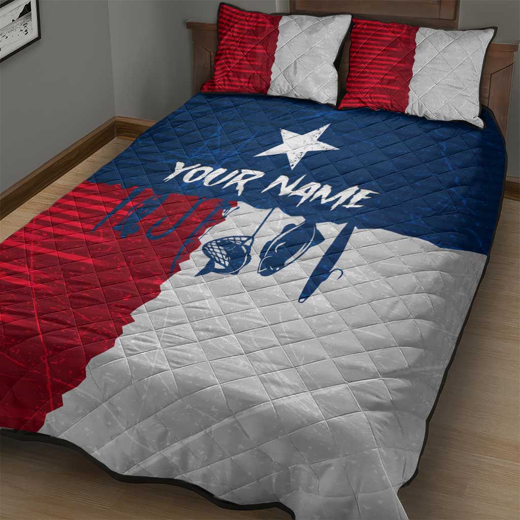 Flag Texas Fishing Quilt Bed Set Personalized Hanging Fish and Hooks Graphic - Wonder Print Shop
