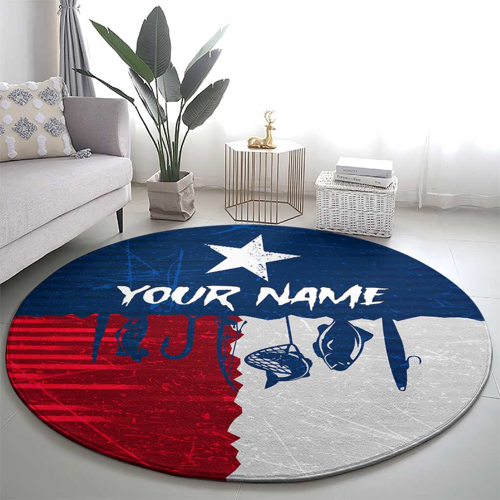 Flag Texas Fishing Round Carpet Personalized Hanging Fish and Hooks Graphic - Wonder Print Shop