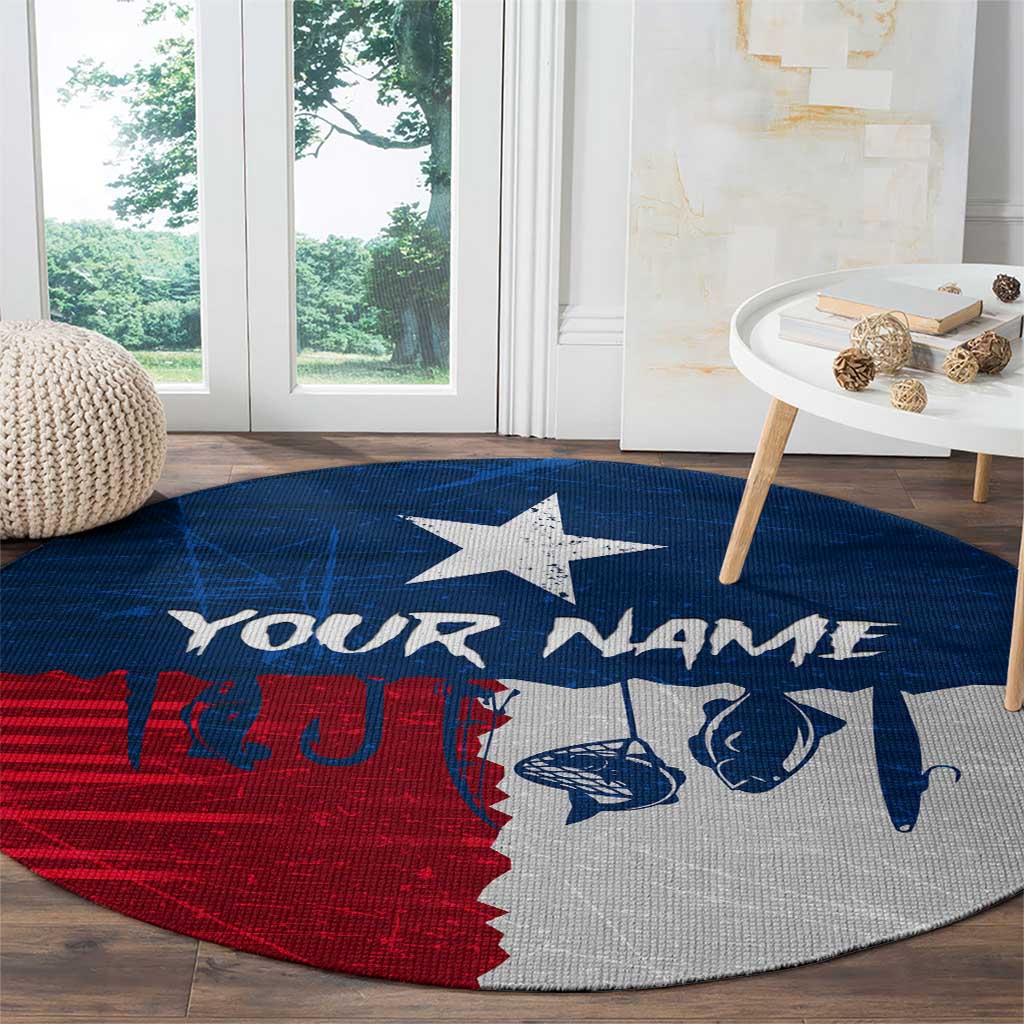Flag Texas Fishing Round Carpet Personalized Hanging Fish and Hooks Graphic - Wonder Print Shop