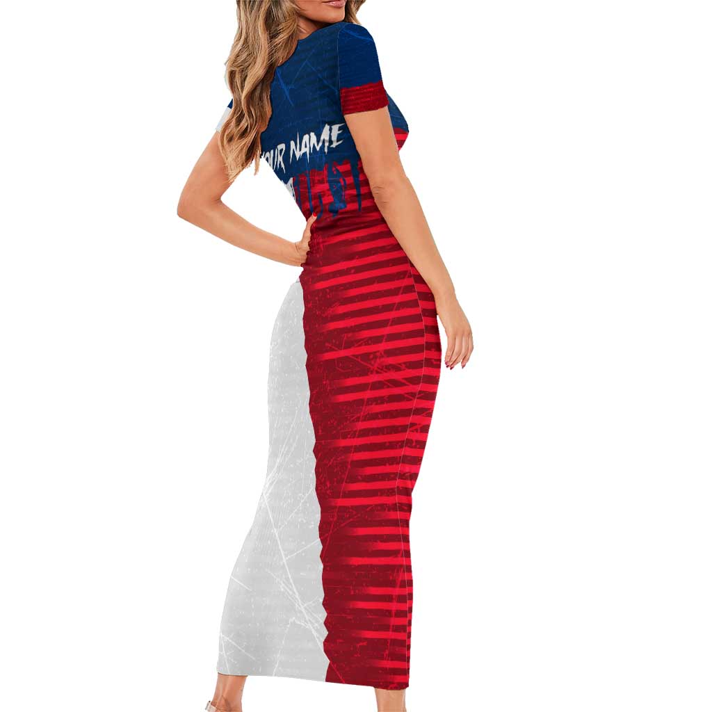 Flag Texas Fishing Short Sleeve Bodycon Dress Personalized Hanging Fish and Hooks Graphic - Wonder Print Shop