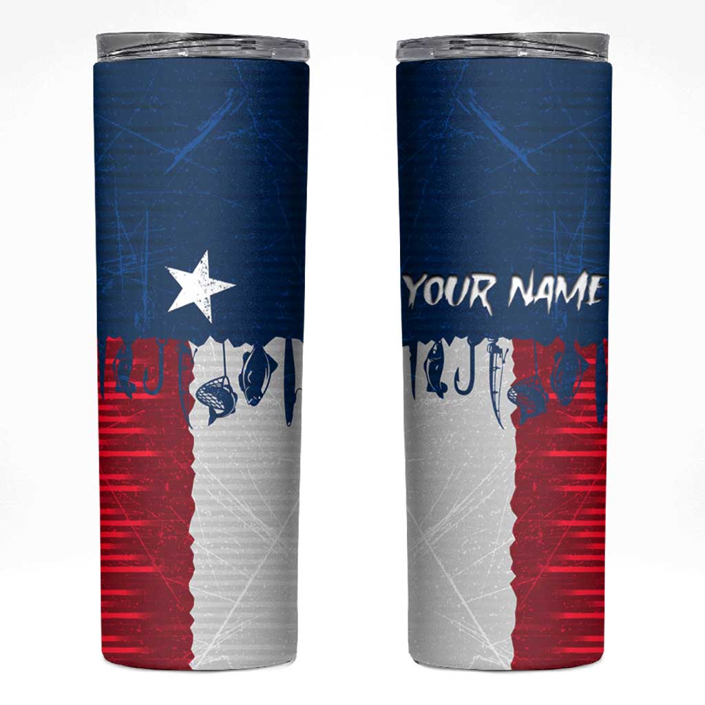 Flag Texas Fishing Skinny Tumbler Personalized Hanging Fish and Hooks Graphic - Wonder Print Shop