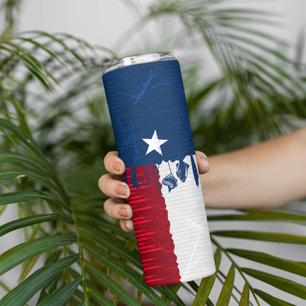 Flag Texas Fishing Skinny Tumbler Personalized Hanging Fish and Hooks Graphic - Wonder Print Shop
