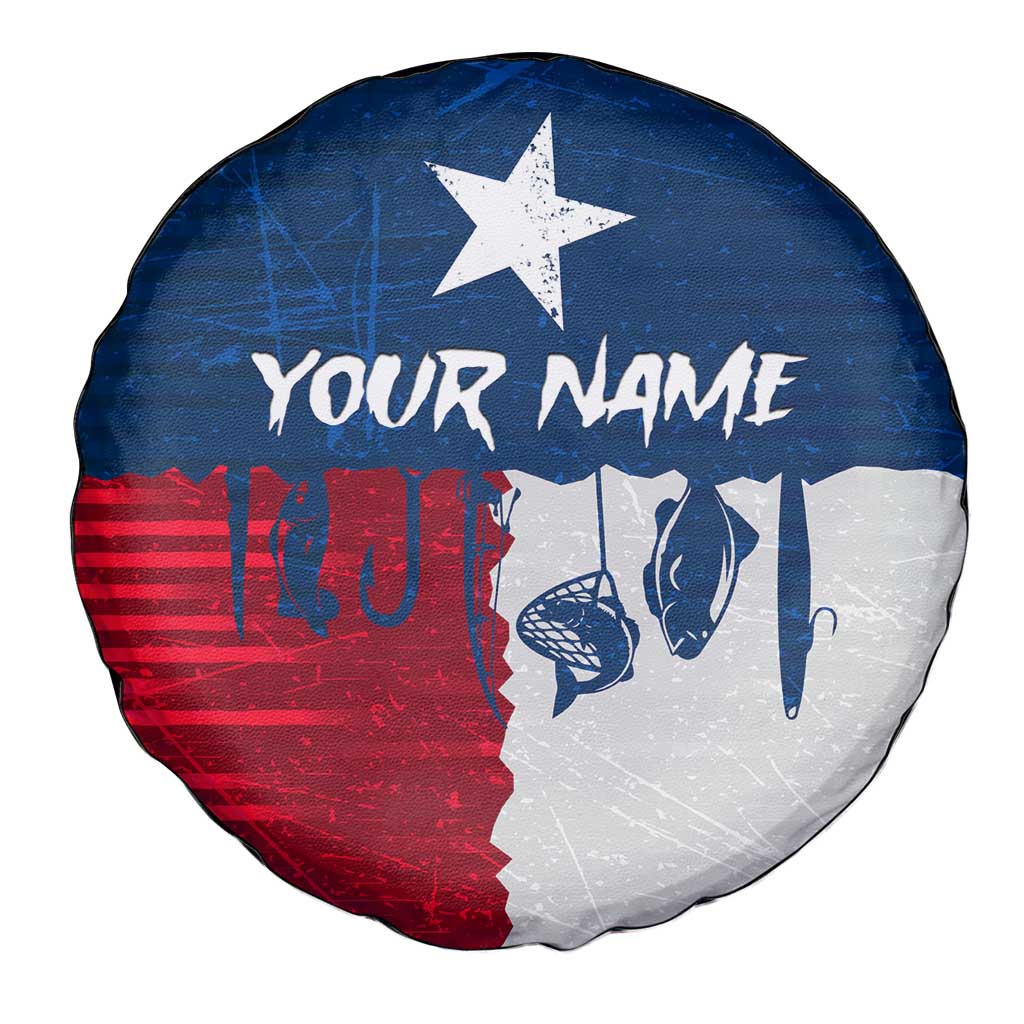 Flag Texas Fishing Spare Tire Cover Personalized Hanging Fish and Hooks Graphic - Wonder Print Shop