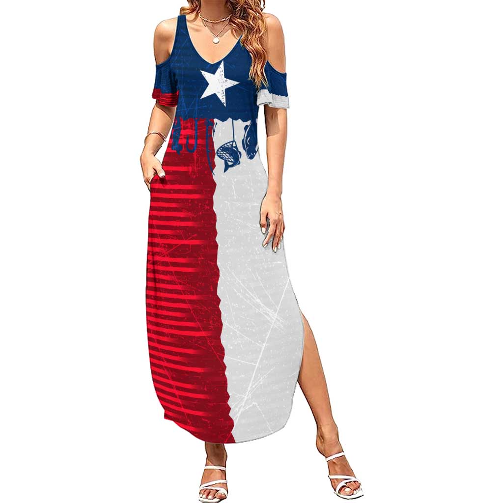 Flag Texas Fishing Summer Maxi Dress Personalized Hanging Fish and Hooks Graphic - Wonder Print Shop