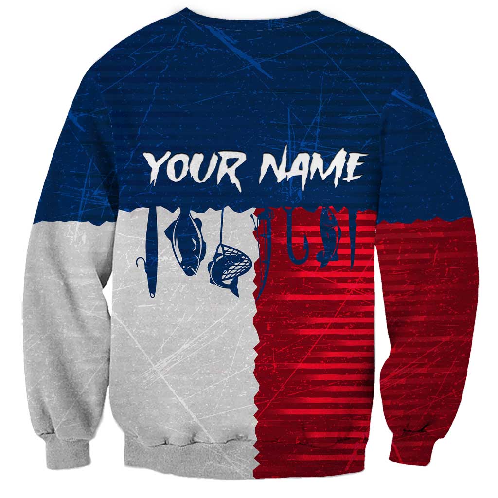 Flag Texas Fishing Sweatshirt Personalized Hanging Fish and Hooks Graphic - Wonder Print Shop
