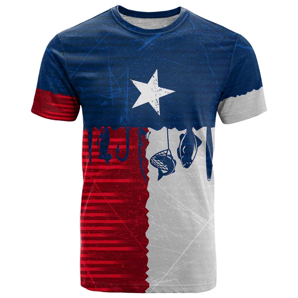 Flag Texas Fishing T Shirt Personalized Hanging Fish and Hooks Graphic - Wonder Print Shop