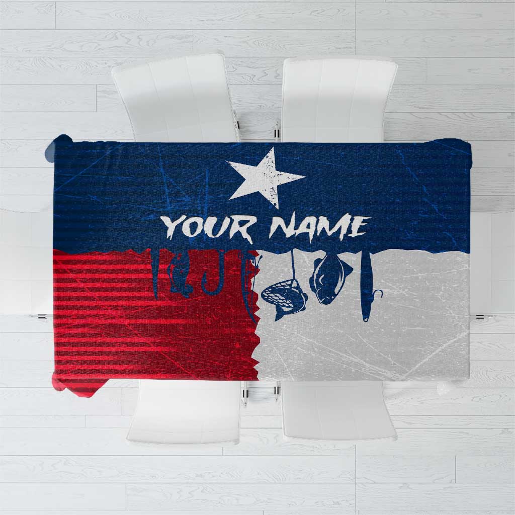 Flag Texas Fishing Tablecloth Personalized Hanging Fish and Hooks Graphic - Wonder Print Shop