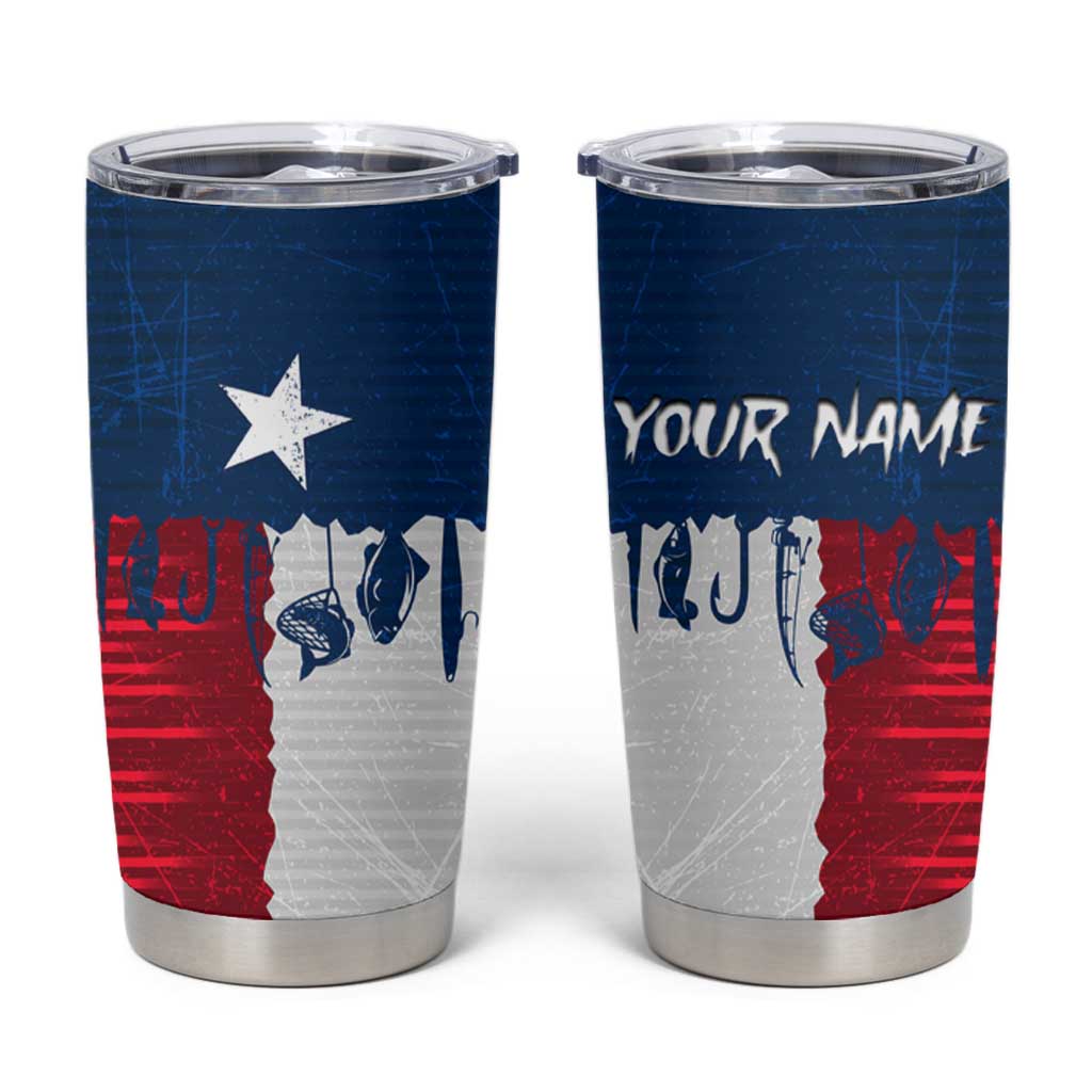 Flag Texas Fishing Tumbler Cup Personalized Hanging Fish and Hooks Graphic - Wonder Print Shop